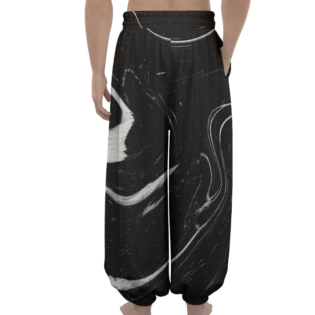 Black White Liquid Marble Print Lantern Pants