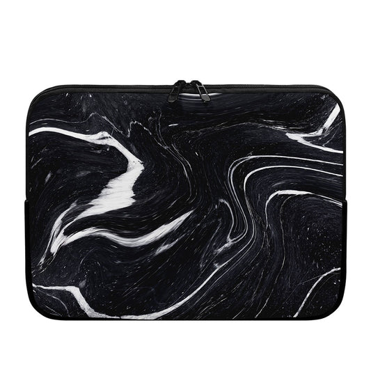Black White Liquid Marble Print Laptop Sleeve