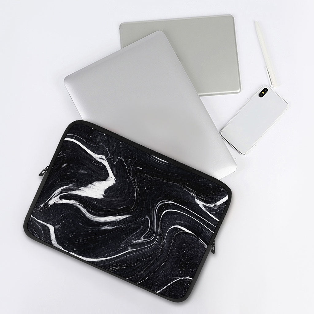 Black White Liquid Marble Print Laptop Sleeve
