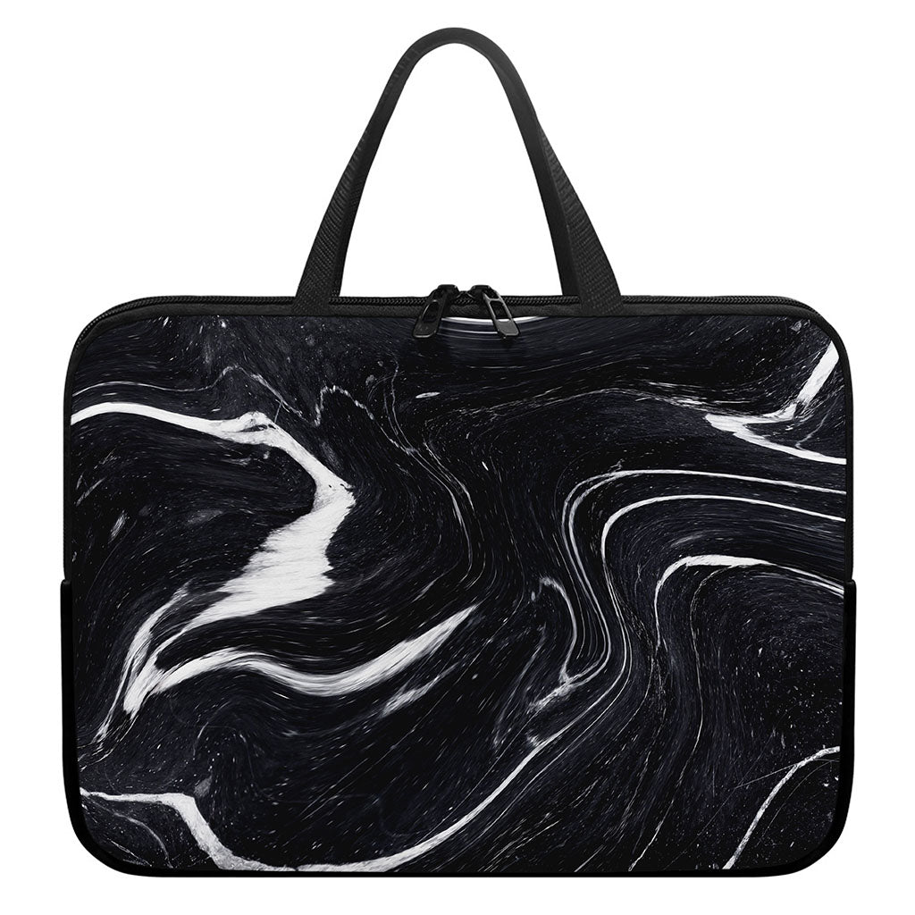 Black White Liquid Marble Print Laptop Sleeve With Handle