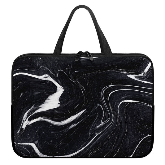 Black White Liquid Marble Print Laptop Sleeve With Handle