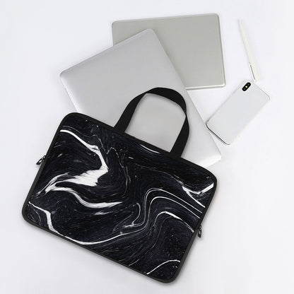 Black White Liquid Marble Print Laptop Sleeve With Handle