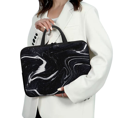 Black White Liquid Marble Print Laptop Sleeve With Handle