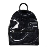 Black White Liquid Marble Print Leather Backpack