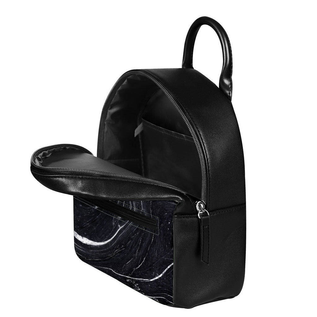 Black White Liquid Marble Print Leather Backpack