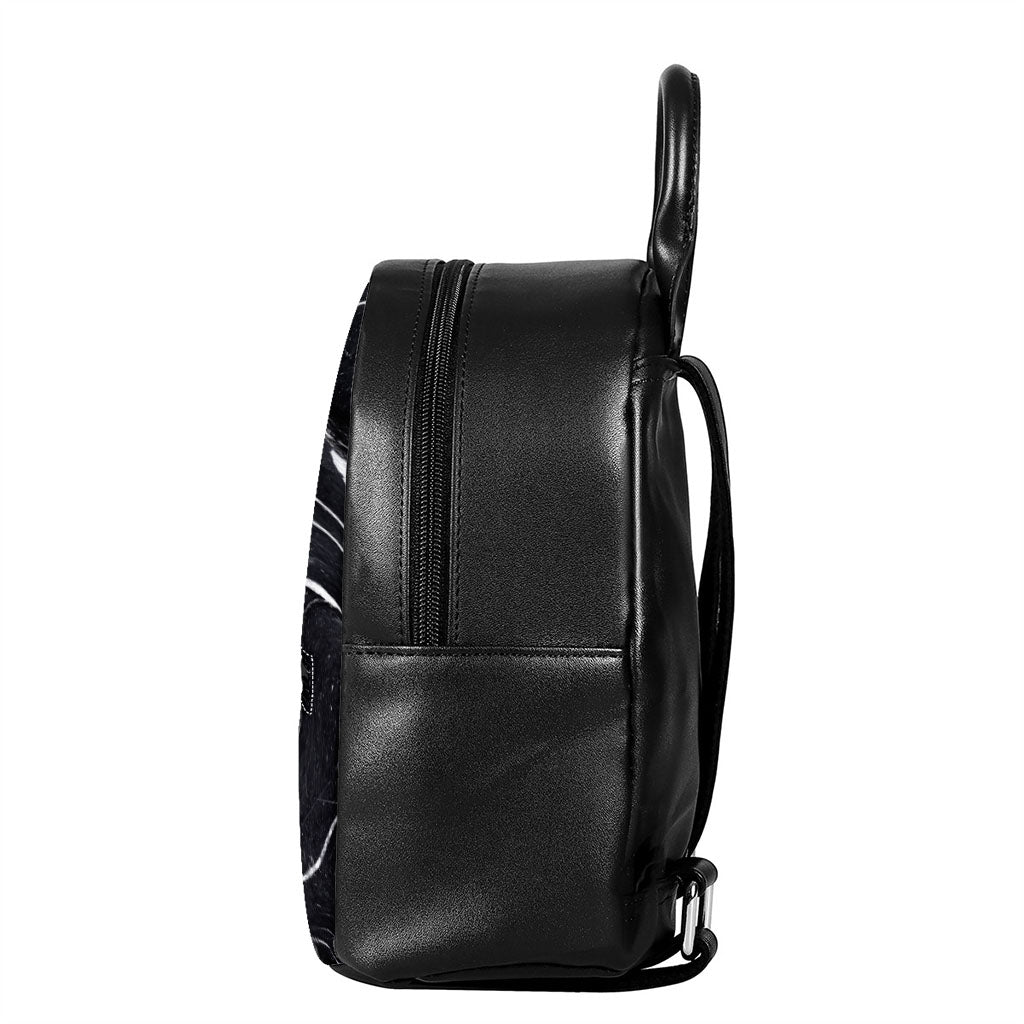 Black White Liquid Marble Print Leather Backpack