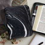 Black White Liquid Marble Print Leather Bible Cover
