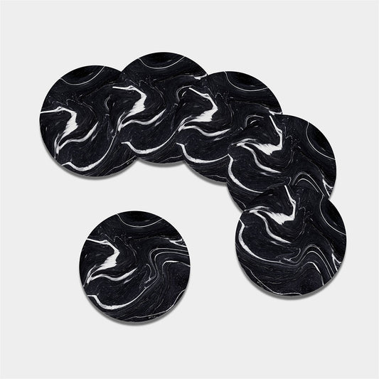 Black White Liquid Marble Print Leather Coaster Set