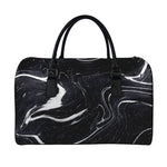 Black White Liquid Marble Print Leather Duffle Bag