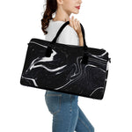 Black White Liquid Marble Print Leather Duffle Bag