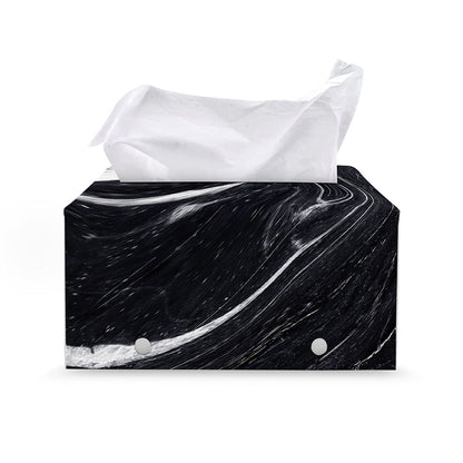 Black White Liquid Marble Print Leather Tissue Box Cover