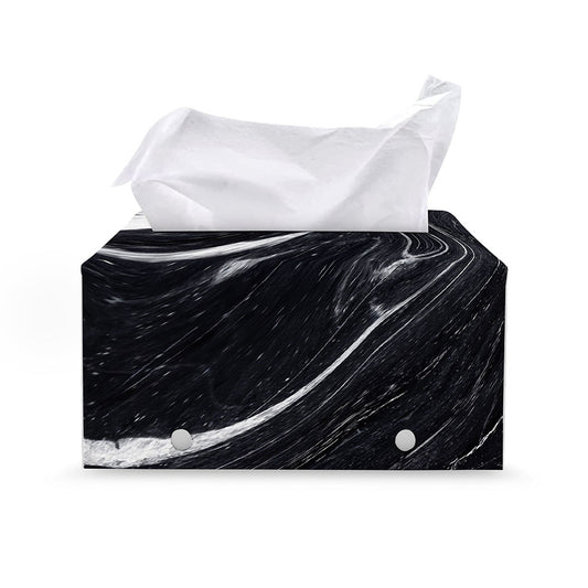 Black White Liquid Marble Print Leather Tissue Box Cover