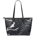 Black White Liquid Marble Print Leather Tote Bag With Zipper