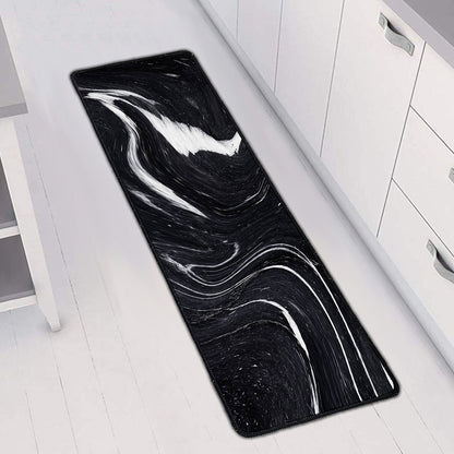 Black White Liquid Marble Print Long Kitchen Mat