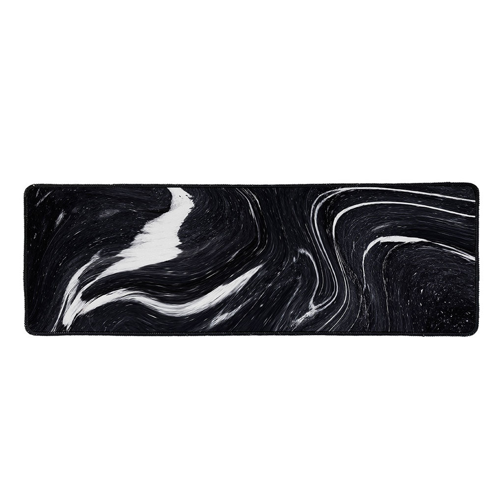Black White Liquid Marble Print Long Kitchen Mat