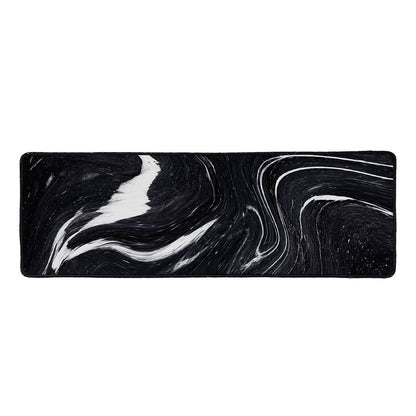 Black White Liquid Marble Print Long Kitchen Mat