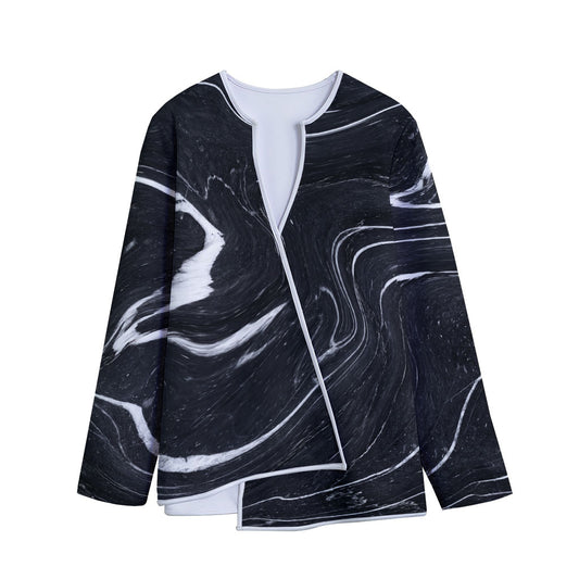 Black White Liquid Marble Print Long Sleeve Short Coat