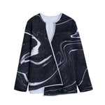 Black White Liquid Marble Print Long Sleeve Short Coat