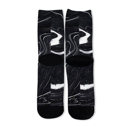 Black White Liquid Marble Print Long Socks
