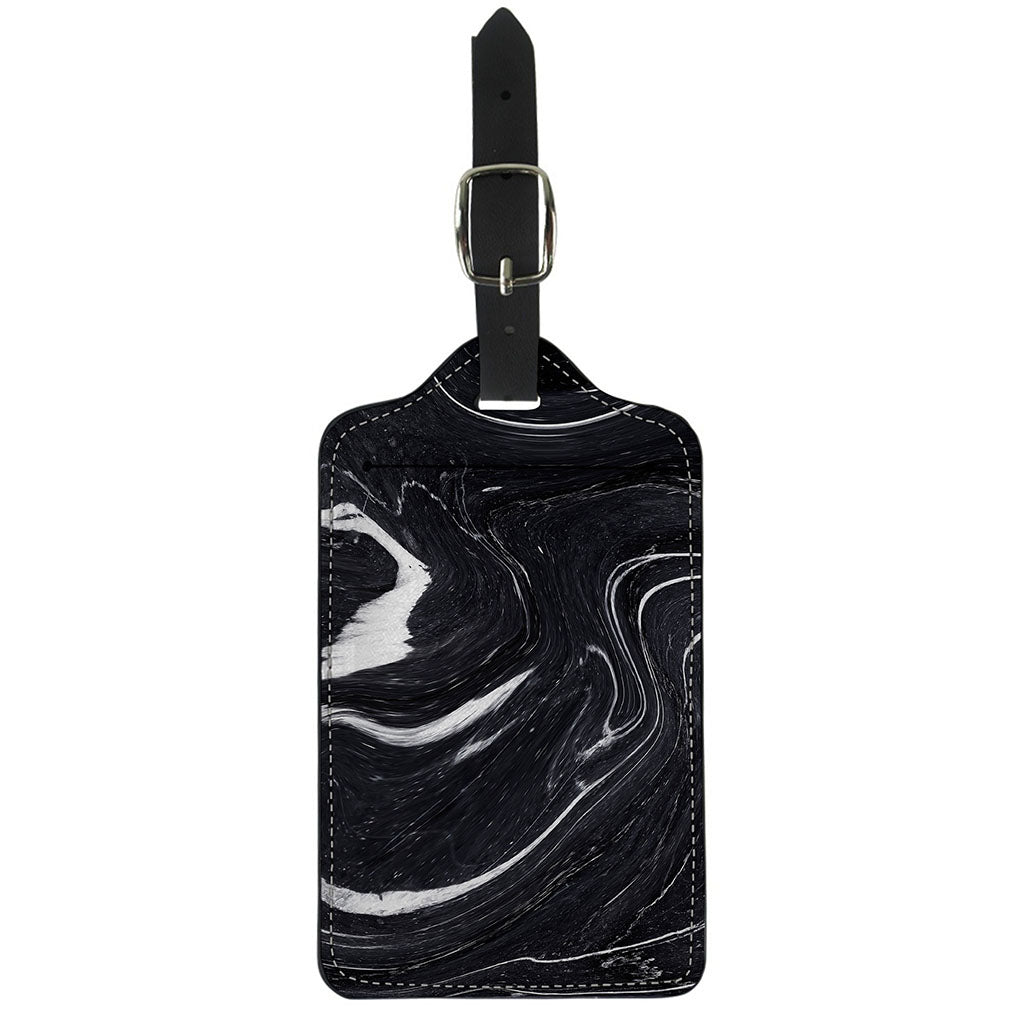 Black White Liquid Marble Print Luggage Tag