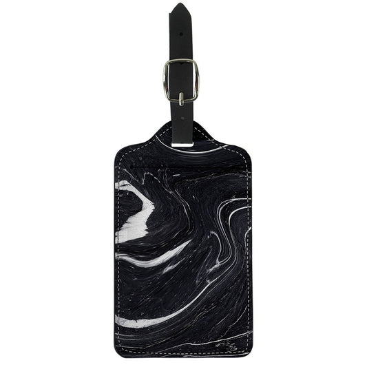 Black White Liquid Marble Print Luggage Tag