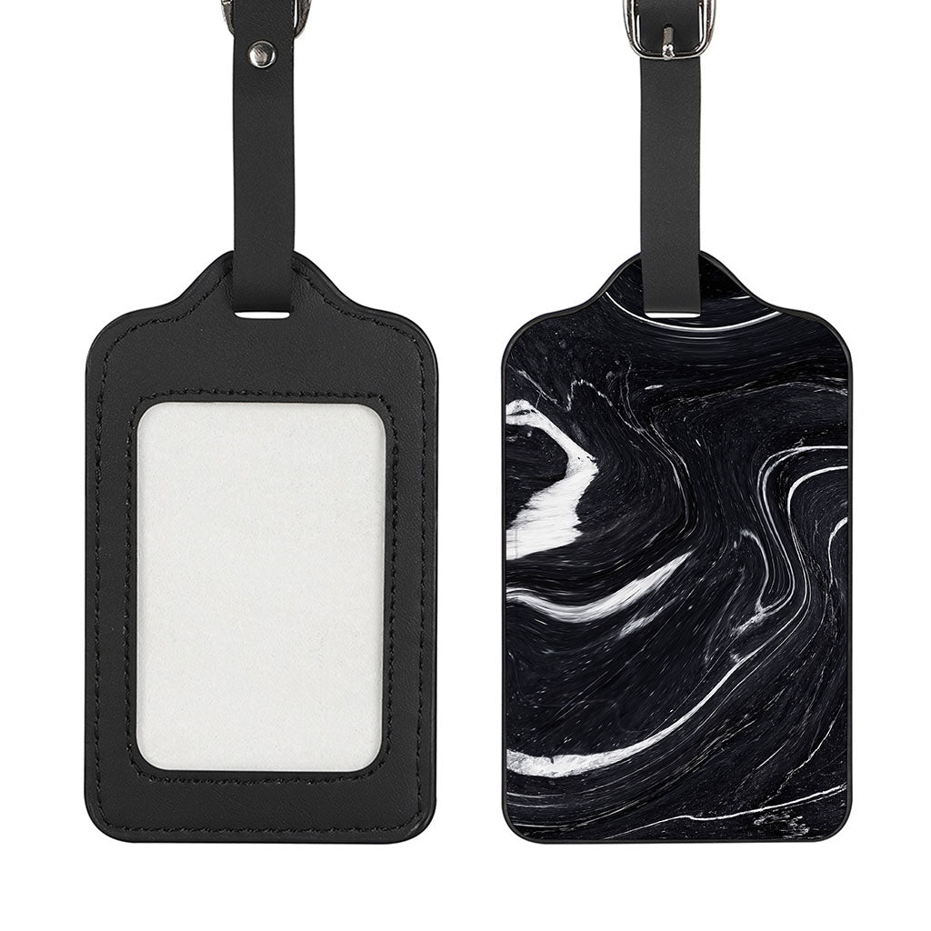 Black White Liquid Marble Print Luggage Tag