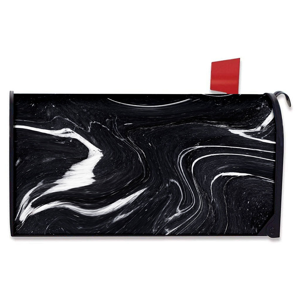 Black White Liquid Marble Print Mailbox Cover