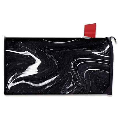 Black White Liquid Marble Print Mailbox Cover