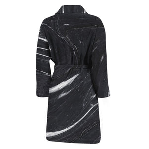 Black White Liquid Marble Print Men's Bathrobe