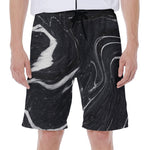 Black White Liquid Marble Print Men's Beach Shorts