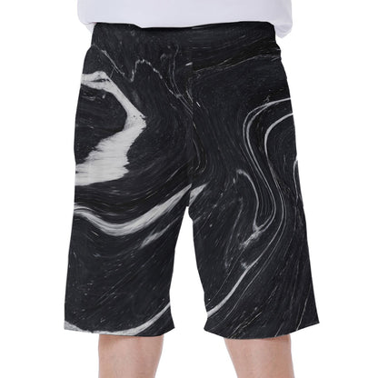 Black White Liquid Marble Print Men's Beach Shorts