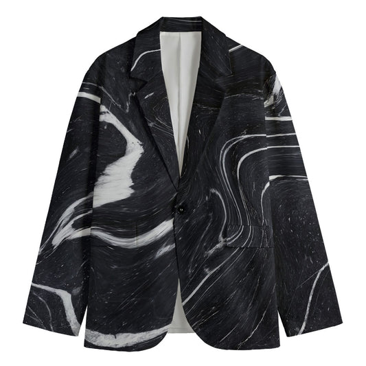 Black White Liquid Marble Print Men's Blazer