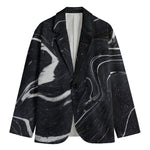 Black White Liquid Marble Print Men's Blazer
