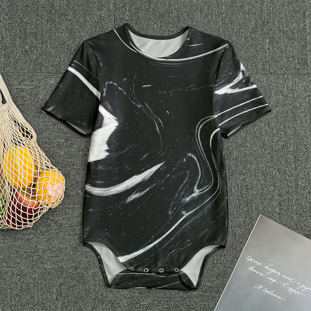 Black White Liquid Marble Print Men's Bodysuit