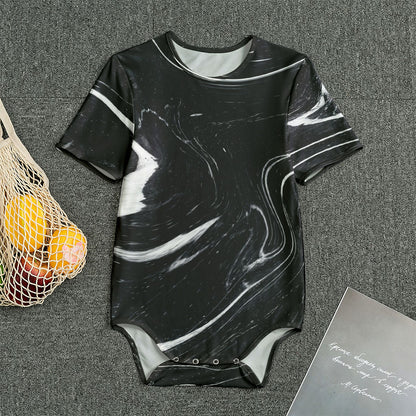 Black White Liquid Marble Print Men's Bodysuit