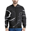 Black White Liquid Marble Print Men's Bomber Jacket