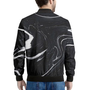 Black White Liquid Marble Print Men's Bomber Jacket