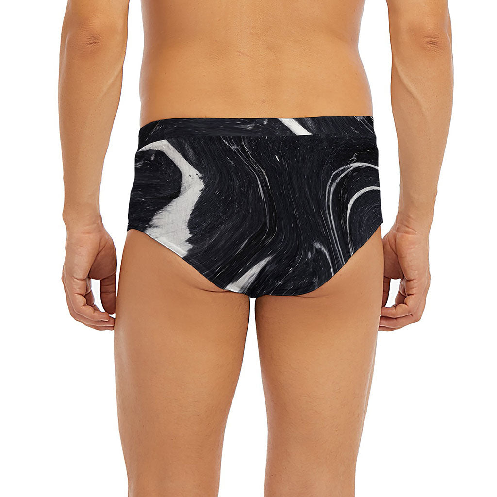 Black White Liquid Marble Print Men's Briefs