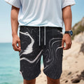 Black White Liquid Marble Print Men's Cargo Shorts
