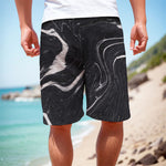 Black White Liquid Marble Print Men's Cargo Shorts