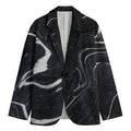 Black White Liquid Marble Print Men's Cotton Blazer