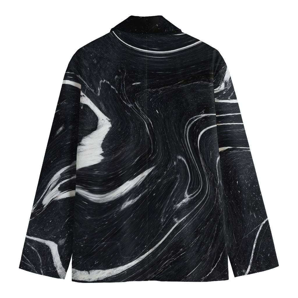 Black White Liquid Marble Print Men's Cotton Blazer