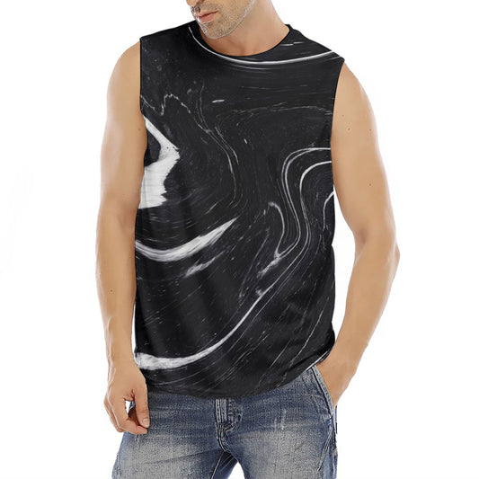 Black White Liquid Marble Print Men's Fitness Tank Top
