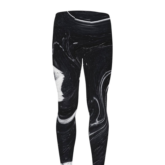 Black White Liquid Marble Print Men's leggings