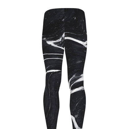 Black White Liquid Marble Print Men's leggings