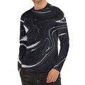Black White Liquid Marble Print Men's Long Sleeve Rash Guard