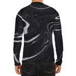 Black White Liquid Marble Print Men's Long Sleeve Rash Guard