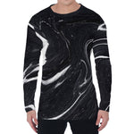 Black White Liquid Marble Print Men's Long Sleeve T-Shirt