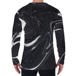 Black White Liquid Marble Print Men's Long Sleeve T-Shirt