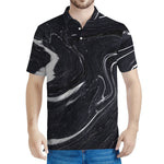 Black White Liquid Marble Print Men's Polo Shirt